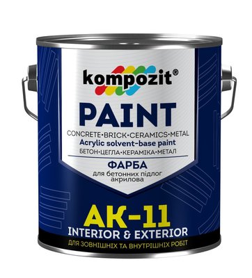 Краска акриловая для бетонных полов Kompozit АК-11, 1 кг, белый, шелковисто-матовый 396 фото