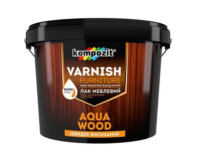 Лак для мебели Kompozit Aqua Wood, 0,75 л, бесцветный, глянцевый 70648 фото
