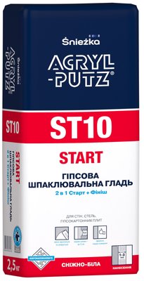 Шпаклівка старт фініш Sniezka ACRYL-PUTZ ST10 START, 2,5 кг, сніжно-білий 689038145 фото