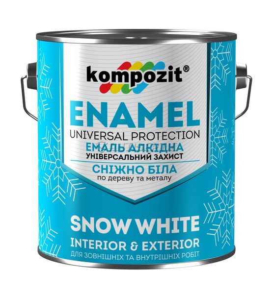 Эмаль алкидная снежно-белая Kompozit, 0,9 кг, белый, глянцевый 25843 фото