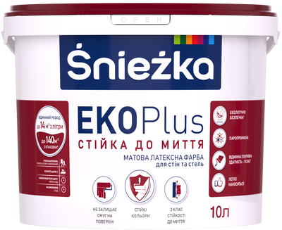 Краска матовая латексная стойкая к мытью Sniezka Eko Plus, 1 л, белый, матовый 1716339950 фото