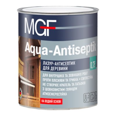 Лазур-антисептик для дерева MGF Aqua-Antiseptik, 0,75 л, Білий 12219 фото