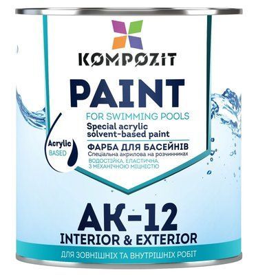 Фарба для басейнів Kompozit АК-12, 0,9 кг, блакитний, матовий 803396728 фото