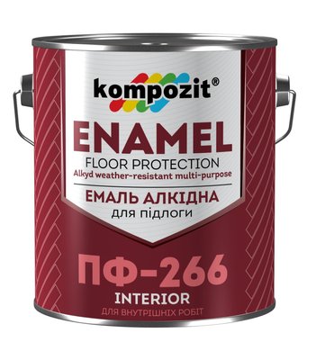 Емаль алкідна для дерев'яної підлоги Kompozit ПФ-266, 0,9 кг, жовто-коричневий, глянсовий 64937 фото