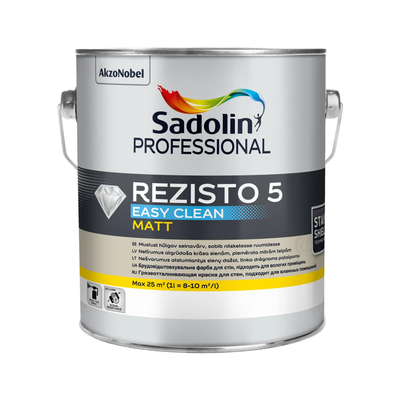 Акрилова фарба, для стін брудовідштовхувальна Sadolin Professional Rezisto 5 Easy Clean, 2,5 л , біла, матовий,BW 5877065 фото