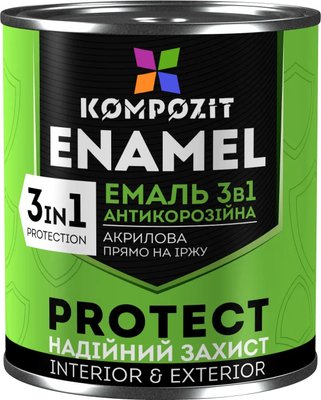 Емаль антикорозійна Kompozit Protect 3 в 1, 0,75 кг, білий, шовковисто-матовий 3894824185 фото