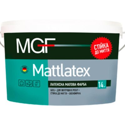 Фарба латексна матова для внутрішніх робіт MGF Mattlatex M100, 1,4 кг, Білий, Матовий 69125 фото