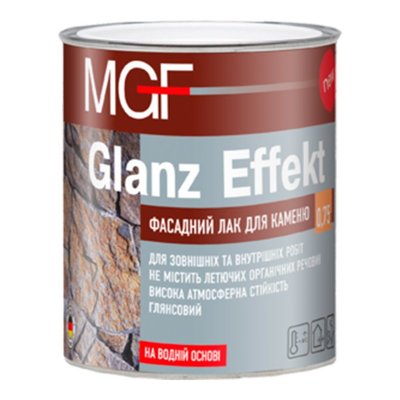 Лак фасадний для каменю MGF Glanz Effekt, 0,75 л, Прозорий, Глянсовий 78445 фото