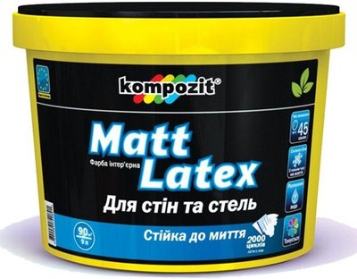 Краска водоразбавляемая акриловая Kompozit Ultra Matt, 0,9 л, белый, матовый 22827 фото