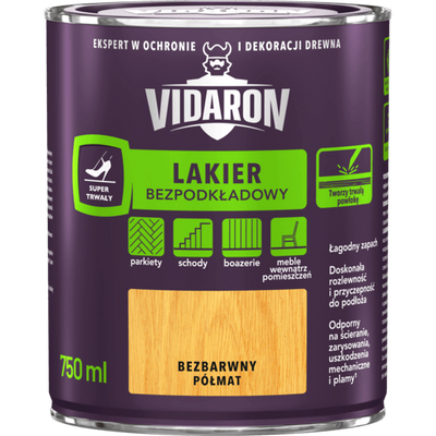 Лак для паркету без ґрунтовки Vidaron, 0,75 л, безбарвний, глянсовий 706351326 фото