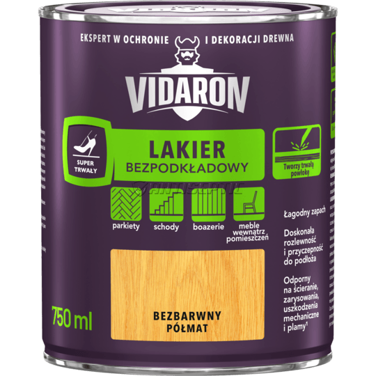 Лак для паркету без ґрунтовки Vidaron, 0,75 л, безбарвний, глянсовий 706351326 фото