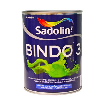 Фарба для стін та стель Sadolin Bindo 3, 1 л, білий 576225889 фото