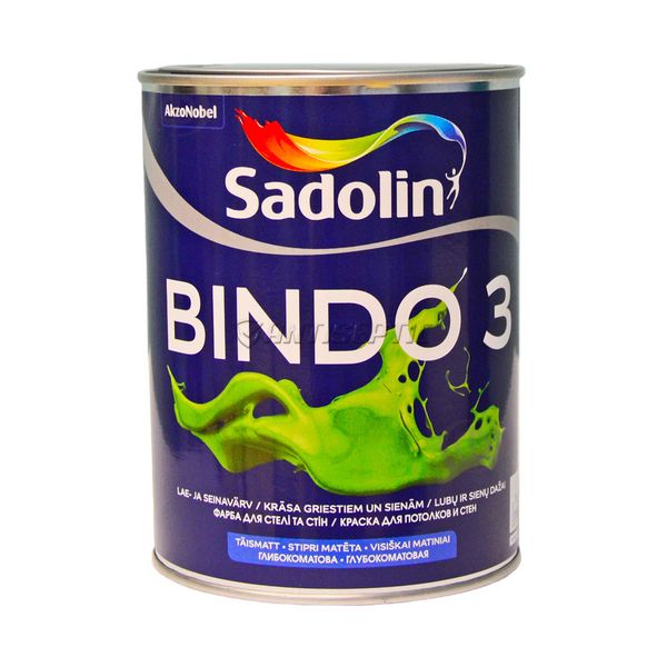 Краска для стен и потолков Sadolin Bindo 3, 1 л, белый 576225889 фото