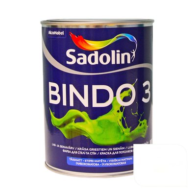 Фарба для стін та стель Sadolin Bindo 3, білий, 1 л., глибокоматовий 57622 фото