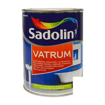 Акрилова фарба для стін та стелі вологостійка Sadolin Vatrum, білий, 1 л., напівглянсовий 81274 фото