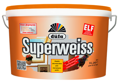 Краска суперстойкая виниловая Dufa Superweiss D4, 2,5 л, белый, матовый 54874 фото