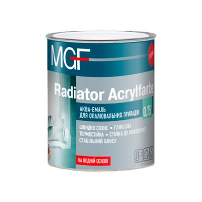 Аква-емаль для опалювальних приладів MGF Radiator Acrylfarbe, 0,75 л, Білий, Глянсовий 61818 фото