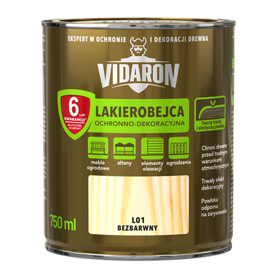 Лак захисно-декоративний для деревини Vidaron, 0,75 л, L01 безбарвний, глянсовий 855041555 фото