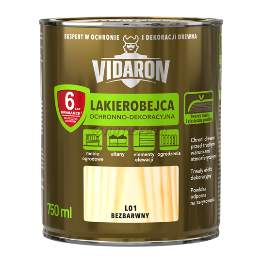 Лак захисно-декоративний для деревини Vidaron, 0,75 л, L01 безбарвний, глянсовий 855041555 фото