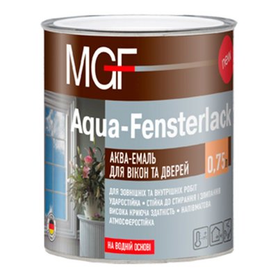 Аква-емаль для вікон та дверей MGF Aqua-Fensterlack, 0,75 л, Білий, Напівматовий 61147 фото